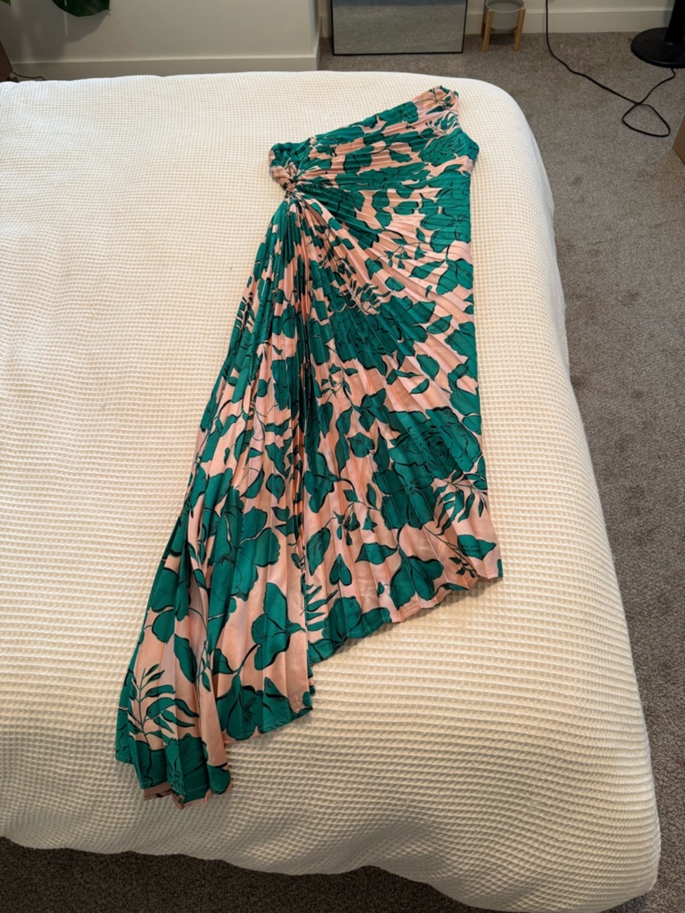 Vici Green Floral Pleated Skirt on Blush Base
